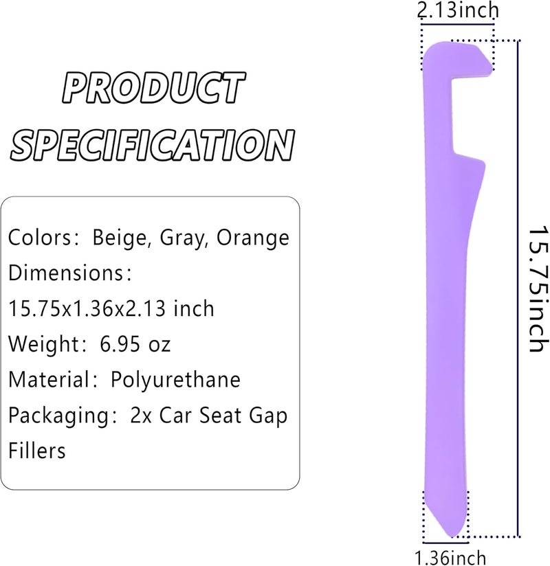 Junecarp Car Seat Gap Filler 2 Pack,Car Gap Filler Organizer to Impede Items from Dropping,Essential Interior Car Accessories Seat Gap Plug (Purple) - Image 2